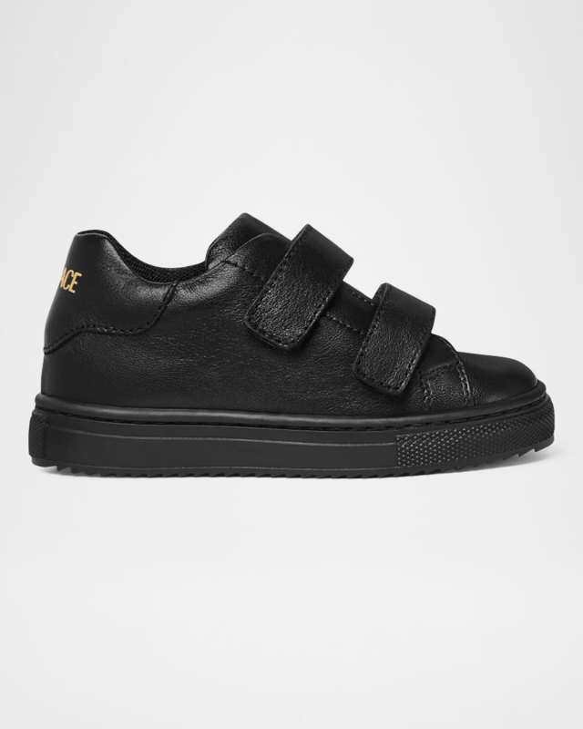 Boy's Calf Leather Logo-Print Sneakers, Kids